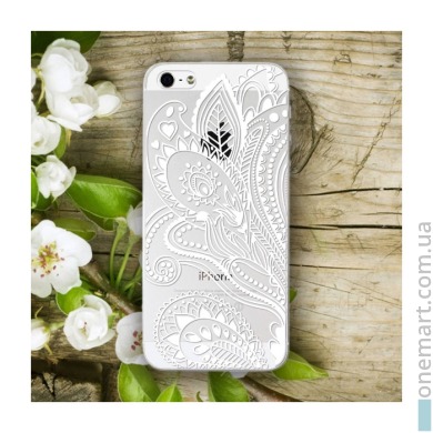Чехол с орнаментом для iPhone 5/5S/5SE (белый, пластик)